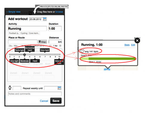 average heart rate calculation based on heart rate zones in Sportlyzer online training log