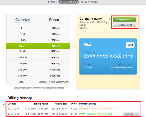 Credit card payments - payment history