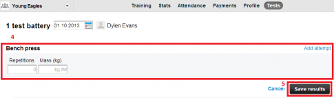 Inputting performance test results as an athlete 3