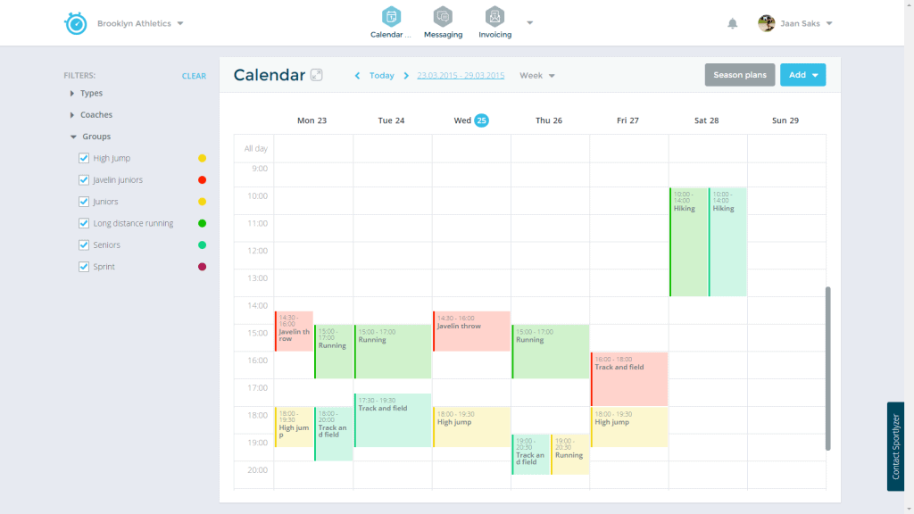 Sportlyzer Calendar screenshot