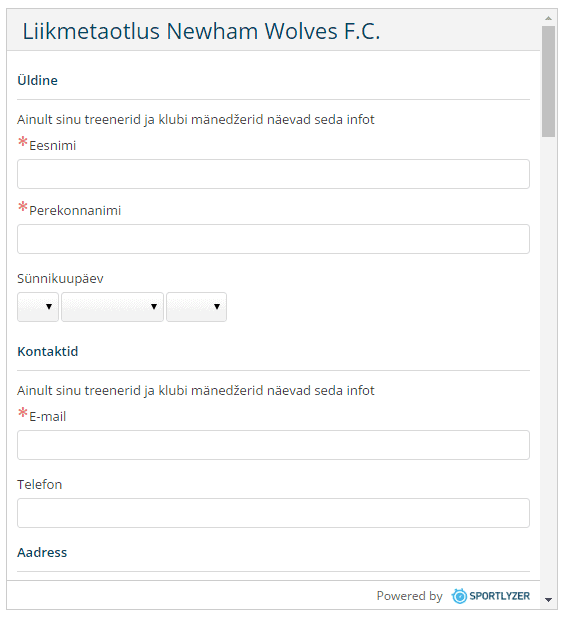 Klubi liikmetaotluse vorm - Sportlyzer