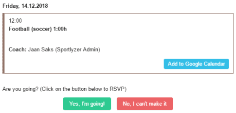 Sportlyzer RSVP automation message